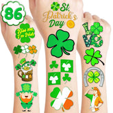 86 PCS St Patricks Day Temporary Tattoos Irish Birthday Party Decorations Themed Party Favors Supplies Decor Green Shamrock Tattoo Stickers Cute Gifts for Kids Boy Girl Prizes Rewards